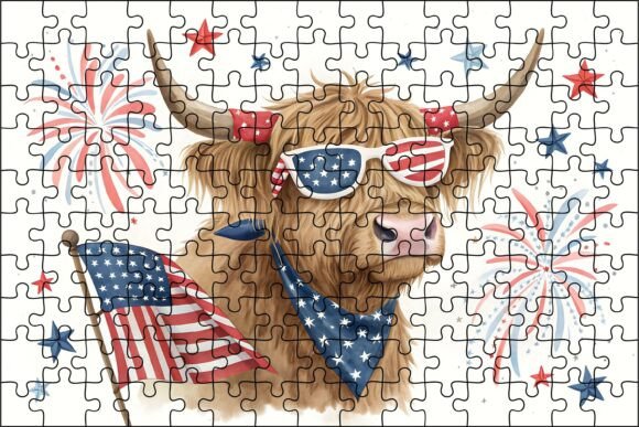 Download Patriotic Highland Cow Puzzle Png - Premium Bundle