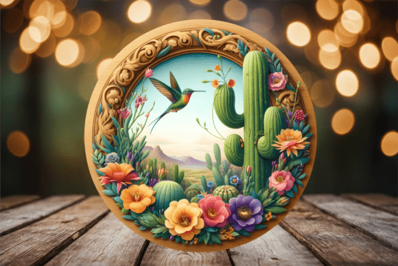 Download Hummingbird Floral Cactus Door Hanger - Premium Resources